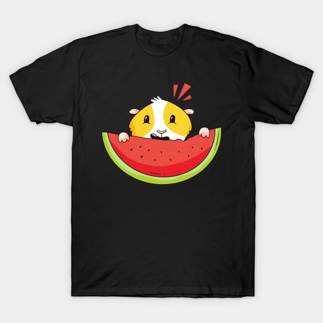 Cute Funny Guinea Pig Eating Water Melon T-Shirt by Artistic muss